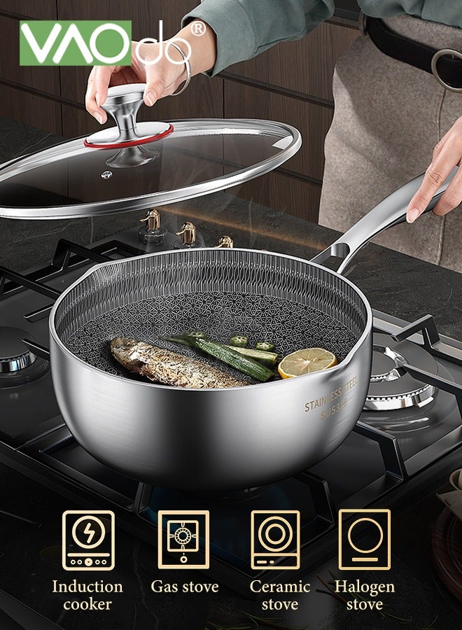 VAOdo Nonstick Saucepan with Lid 316 Stainless Steel Multipurpose Pot Common to All Stoves Dishwasher Safe Extended Handle Fry Pan 20 CM - Image 2