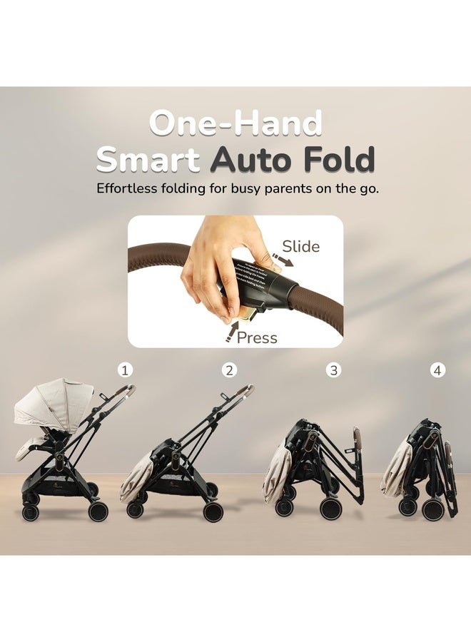 R for Rabbit Street Smart Regal Auto Fold Stylish Newborn Baby Stroller| Steel Frame Pram One Click Fold with Two-Way Reversible Seat, Travel Friendly Cabin Trolley Stroller for 0-3 Years Kids (Beige) - Image 4