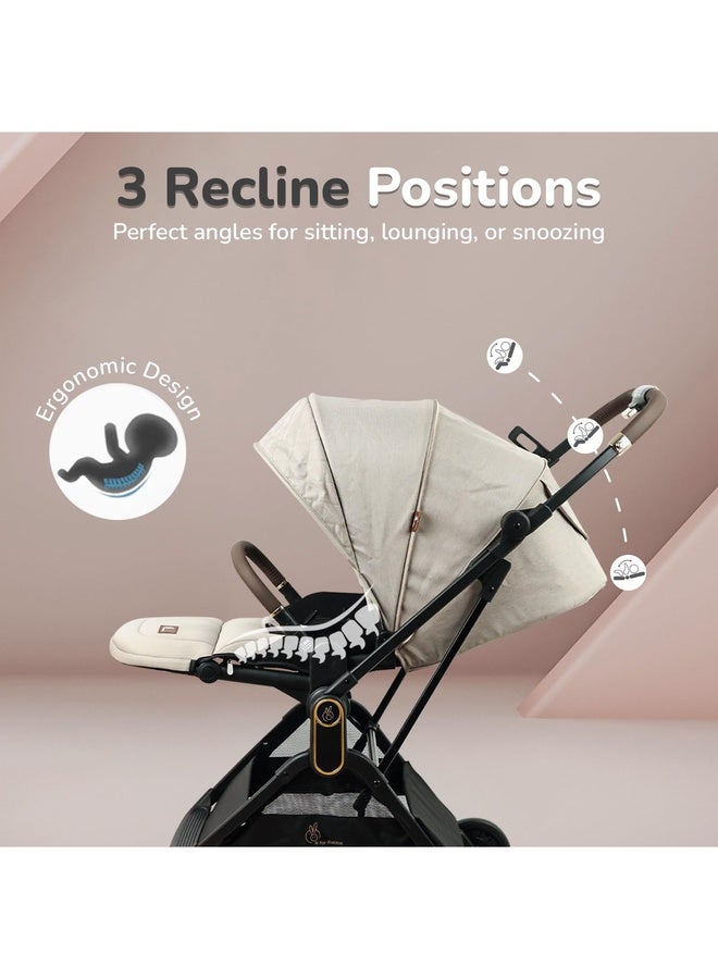 R for Rabbit Street Smart Regal Auto Fold Stylish Newborn Baby Stroller| Steel Frame Pram One Click Fold with Two-Way Reversible Seat, Travel Friendly Cabin Trolley Stroller for 0-3 Years Kids (Beige) - Image 3