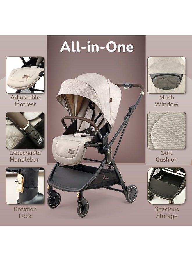 R for Rabbit Street Smart Regal Auto Fold Stylish Newborn Baby Stroller| Steel Frame Pram One Click Fold with Two-Way Reversible Seat, Travel Friendly Cabin Trolley Stroller for 0-3 Years Kids (Beige) - Image 5