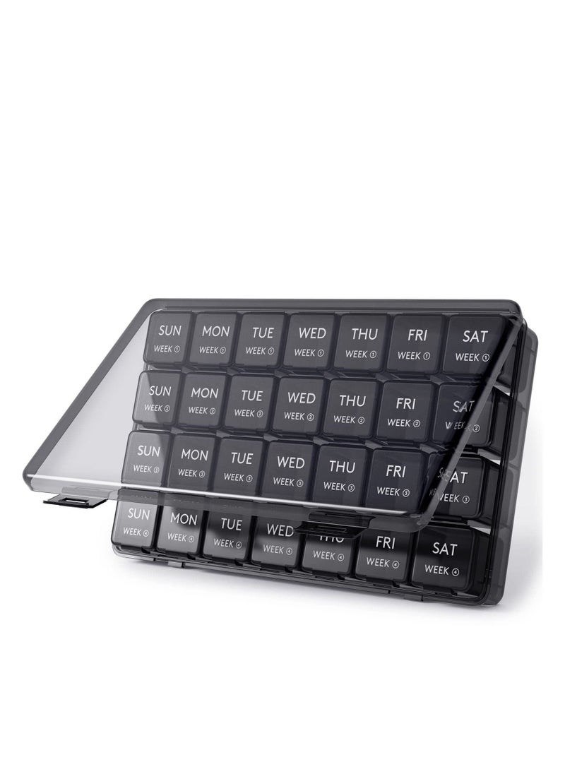 Generic Monthly Pill Organizer, 28 Day Box, 4 Weeks One Month Cases, Vitamin Planner, Black  - Image 1