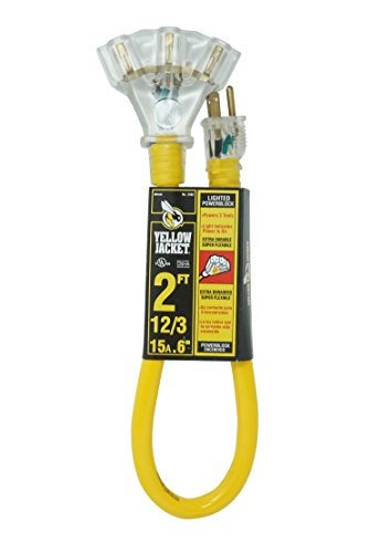 Yellow Jacket 2882 12/3 Heavy Duty 15-Amp, 125 Volts 1875 Watts, Premium SJTW Contractor Grade 3 Outlet Extension Cord with Lighted End, 2-Feet, Yellow, UL Listed, 2 Foot,… - Image 5