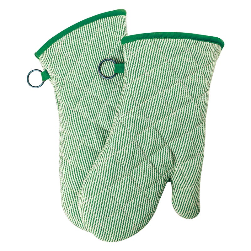 RED LMLDETA 1 Pair Yarn Dyed Oven Mitts 100% Cotton Heat Resistant 470 Degree Gloves Men Women Cooking Baking Barbecue BBQ Microwave Crafting Machine Washable Pot Holders Mittens (Green) - Image 1