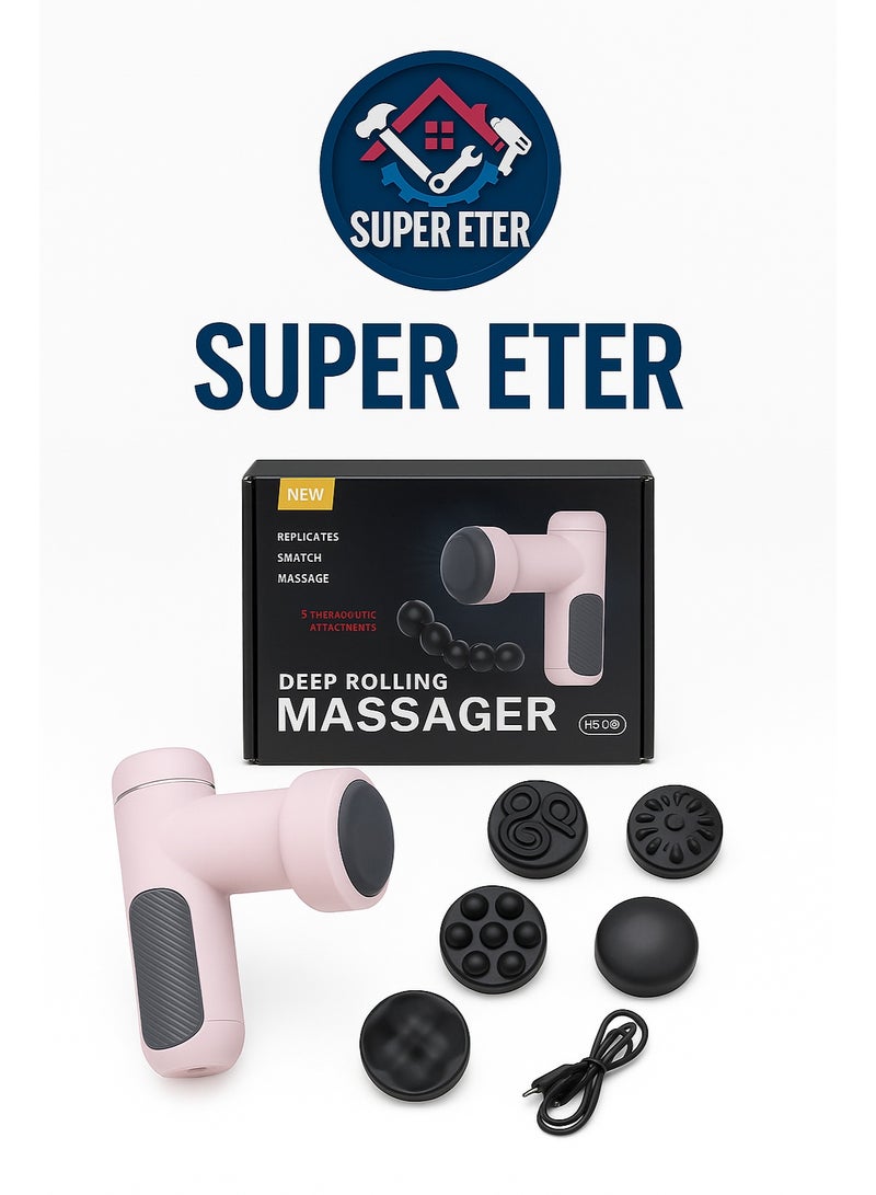 سوبر  ايتير جهاز تدليك عميق من SUPER ETER – 5 رؤوس علاجية – وردي / أسود – موديل 10006383 – قدرة 30 واط – شحن Type-C - Image 1