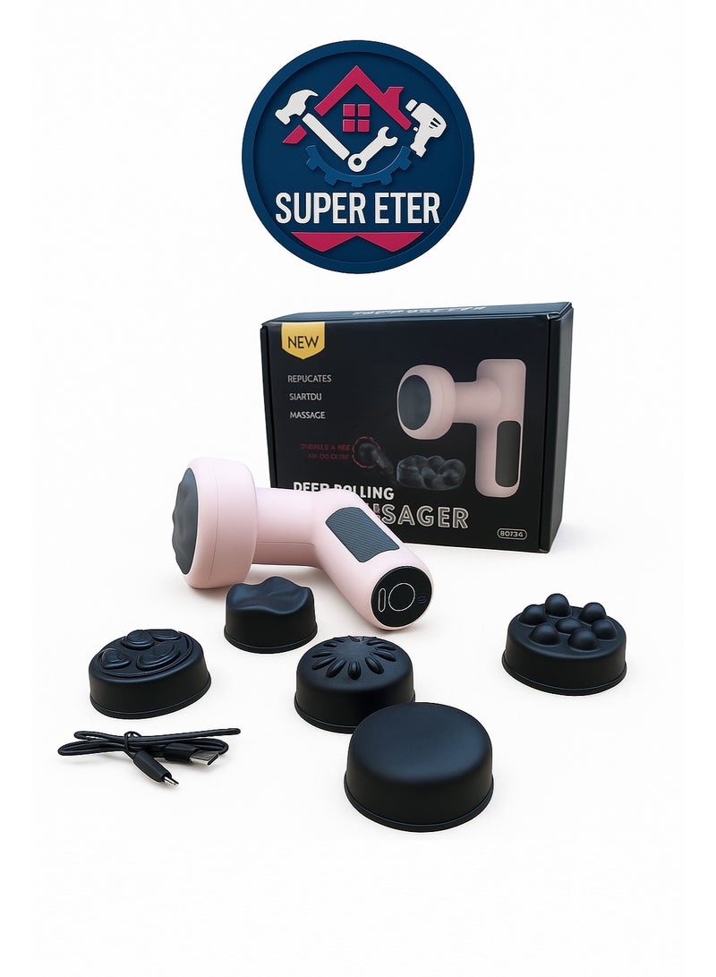 سوبر  ايتير جهاز تدليك عميق من SUPER ETER – 5 رؤوس علاجية – وردي / أسود – موديل 10006383 – قدرة 30 واط – شحن Type-C - Image 3