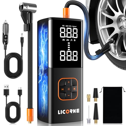 Licorne Tire Inflator Portable Air Compressor, 5X Faster Portable Air Pump for Car Tires with Powerful Battery, 180PSI Cordless Air Pump with Digital Pressure Gauge for Cars, Bike & Motorcycle Tires, Ball - Image 1