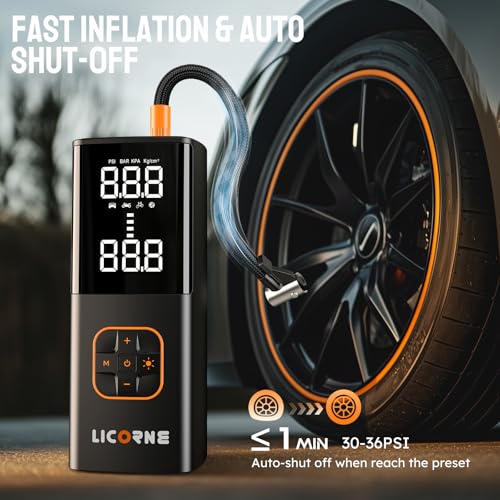 Licorne Tire Inflator Portable Air Compressor, 5X Faster Portable Air Pump for Car Tires with Powerful Battery, 180PSI Cordless Air Pump with Digital Pressure Gauge for Cars, Bike & Motorcycle Tires, Ball - Image 2