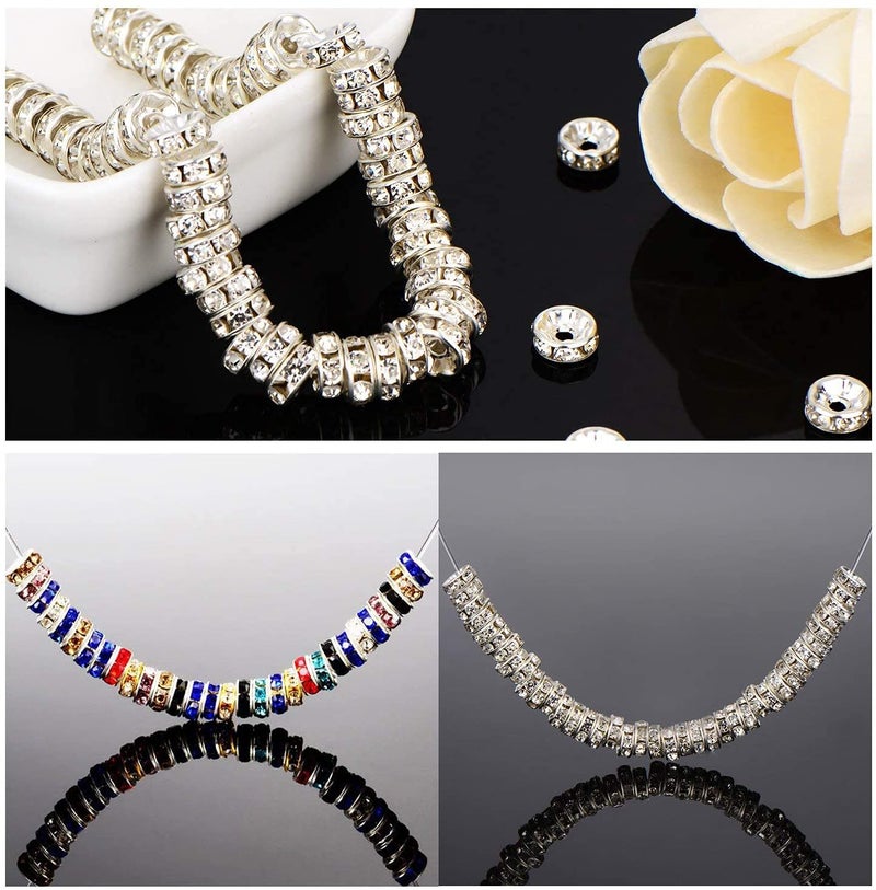 Allb 100Pcs Rondelle Spacer Beads 6mm Silver Plated Czech Crystal Rhinestone for Jewelry Making Loose Beads for Bracelets - Image 3