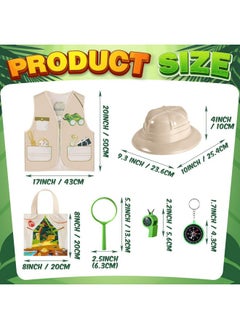 Haysandy Haysandy 48 Pcs Kids Explorer Costume Set Safari Vests Hats Outfits Tote Bag Compass Whistle Magnifying Glass for Jungle Zoo Rainforest Adventurers Party  - Image 2