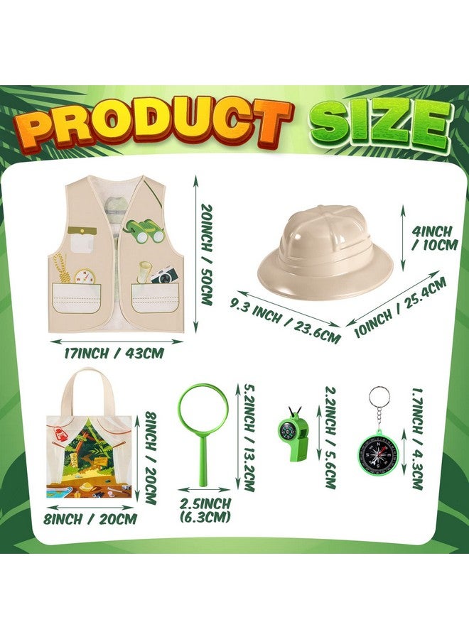 Haysandy 48 Pcs Kids Explorer Costume Set Safari Vests Hats Outfits Tote Bag Compass Whistle Magnifying Glass for Jungle Zoo Rainforest Adventurers Party