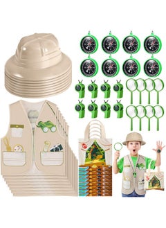 Haysandy Haysandy 48 Pcs Kids Explorer Costume Set Safari Vests Hats Outfits Tote Bag Compass Whistle Magnifying Glass for Jungle Zoo Rainforest Adventurers Party  - Image 1