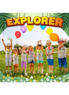 Haysandy Haysandy 48 Pcs Kids Explorer Costume Set Safari Vests Hats Outfits Tote Bag Compass Whistle Magnifying Glass for Jungle Zoo Rainforest Adventurers Party  - Image 5
