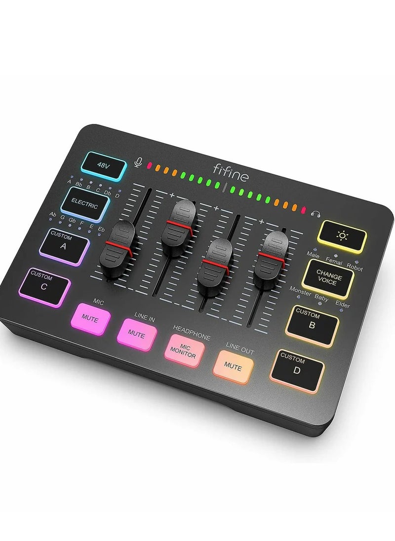 FIFINE FIFINE Gaming Audio Mixer,Streaming 4-Channel RGB Mixer with XLR Microphone Interface,for Game Voice,Podcast,AmpliGame SC3  - Image 1