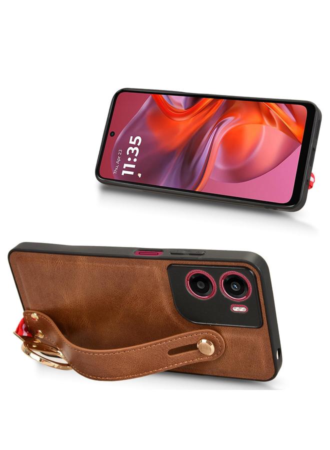 اس-توب جراب خلفي من الجلد لهاتف موتورولا موتو جي 05 / إي 15 4G مع سوار معصم - Image 3