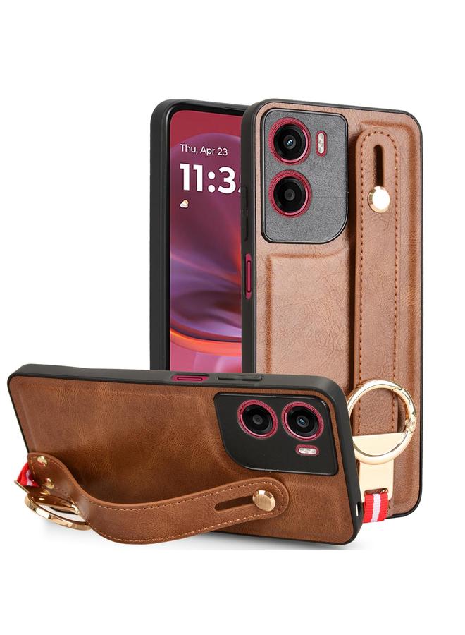 اس-توب جراب خلفي من الجلد لهاتف موتورولا موتو جي 05 / إي 15 4G مع سوار معصم - Image 1