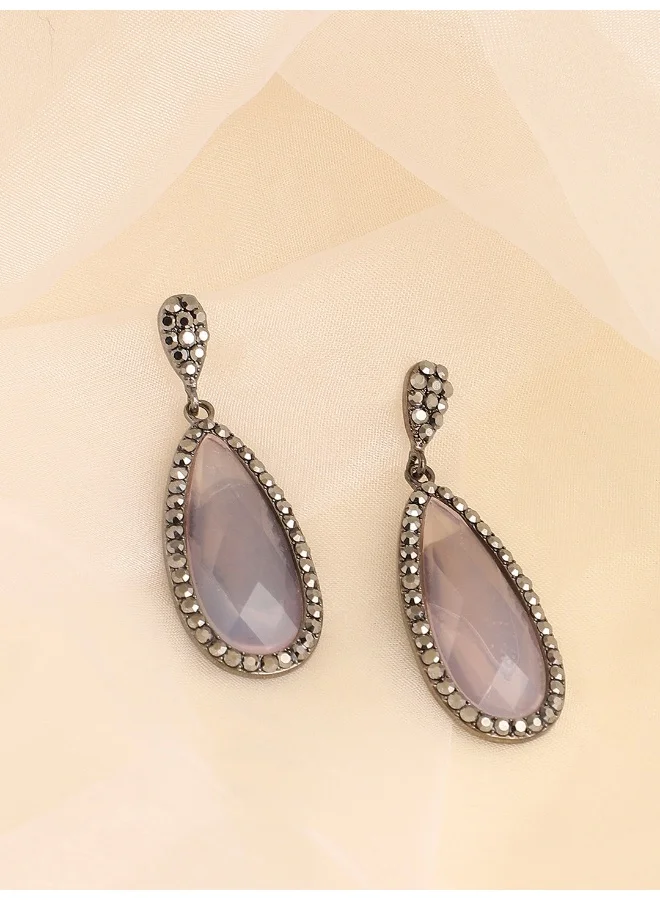 سوهي قرط متدلي من الحجر مصمم للحفلات مطلي بالذهب