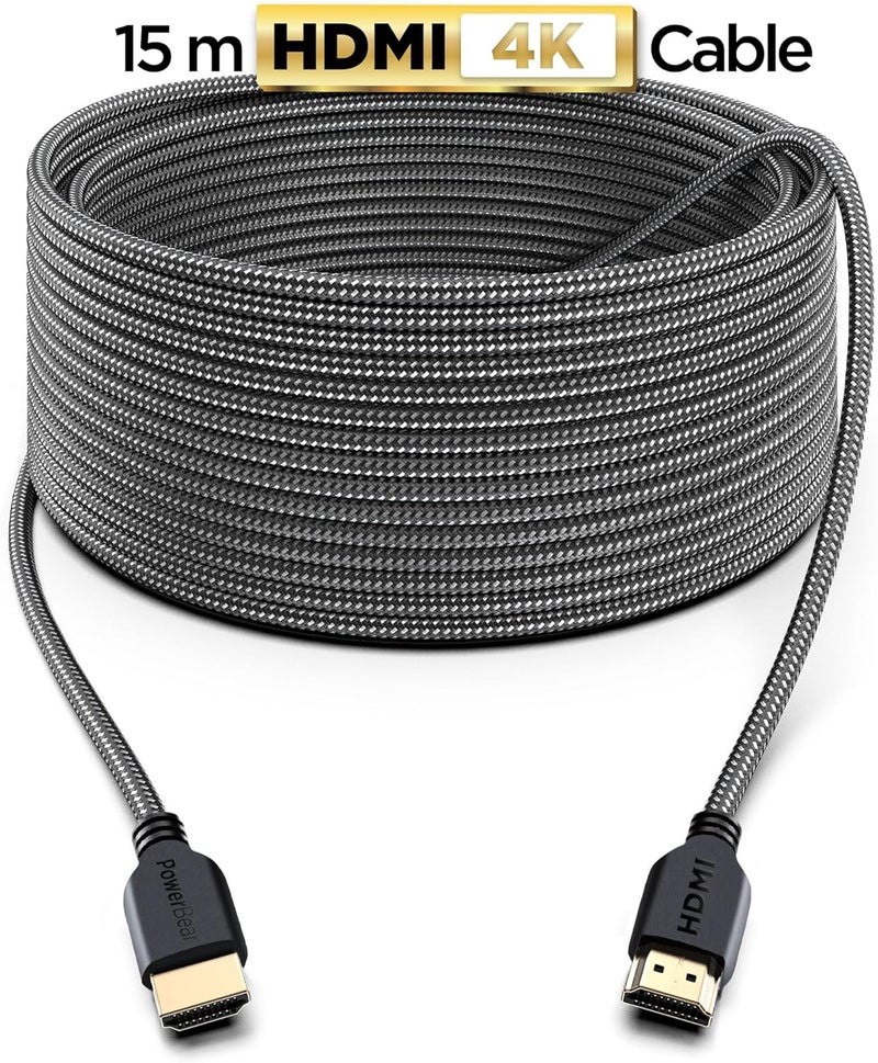 PowerBear 4K Long HDMI Cable 50 ft | High Speed, Braided Nylon & Gold Connectors, 4K @ 60Hz, Ultra HD, 2K, 1080P, ARC & CL3 Rated | for Laptop, Monitor, PS5, PS4, Xbox One, Fire TV, Apple TV - Image 2