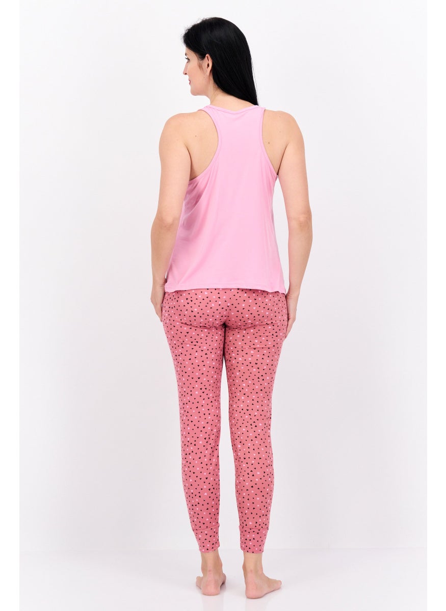 French Affair Women 2 Piece Graphic Top And Pajama Set, Pink Combo  - Image 4