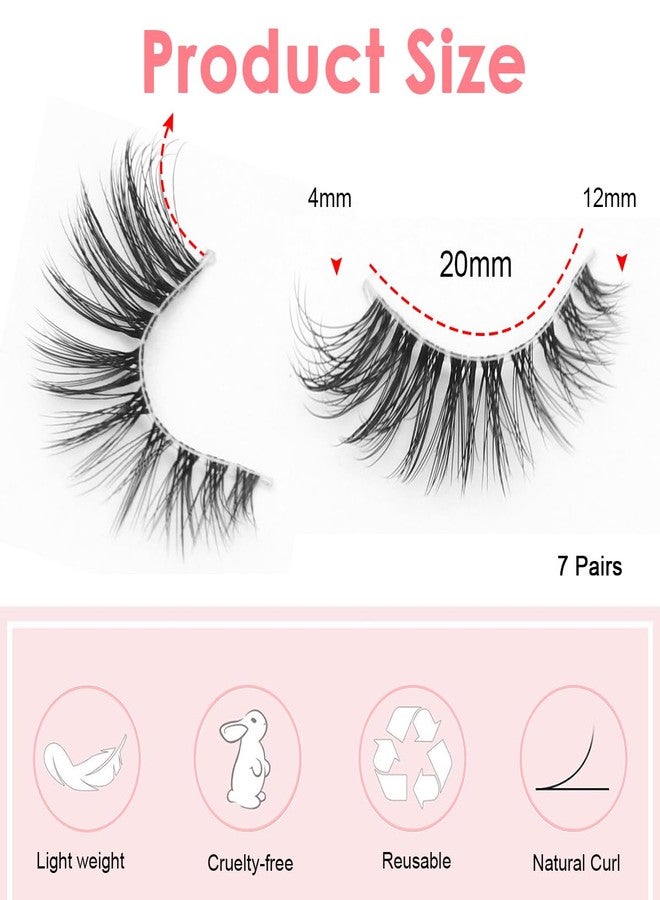 MAYCREATE® 7 Pairs False Eyelashes Natural Cat Eye Half Lashes Fluffy Wispy Clear Band 3D Faux Mink Lashes Pack Soft Strips Handmade Soft Fake Eyelashes - Image 2