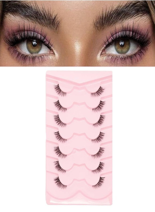 MAYCREATE® 7 Pairs False Eyelashes Natural Cat Eye Half Lashes Fluffy Wispy Clear Band 3D Faux Mink Lashes Pack Soft Strips Handmade Soft Fake Eyelashes - Image 1