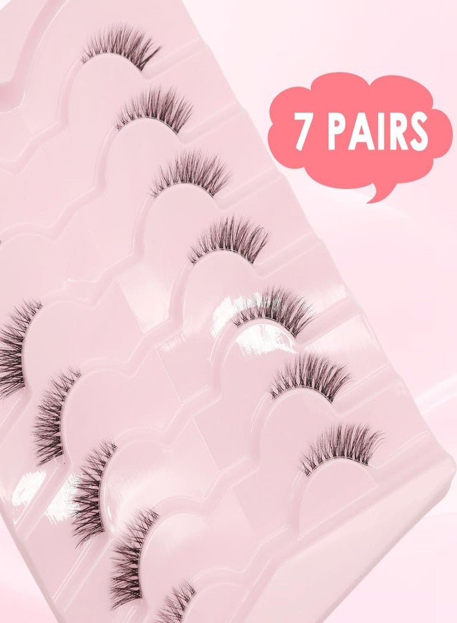 MAYCREATE® 7 Pairs False Eyelashes Natural Cat Eye Half Lashes Fluffy Wispy Clear Band 3D Faux Mink Lashes Pack Soft Strips Handmade Soft Fake Eyelashes - Image 4