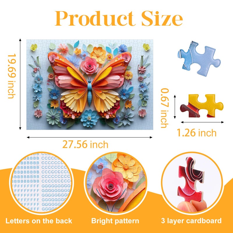 R RUCKERCO 1000 Piece Puzzle for Adults Butterfly Noctilucous Jigsaw Puzzles - Challenging 3D Puzzles Stunning Flower Art Wall Decor, Gift for Adult Puzzle Lovers (27.5x19.6 Inch) - Image 2