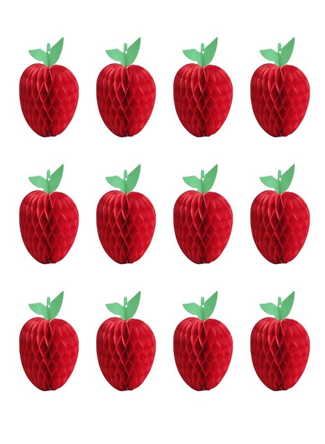 Hapy Shop 12 Pieces Honeycomb Tissue Paper Apple Red Honeycomb Hanging Apple Fruit Decoration for Baby Shower Party,School Garden Room Party Decorations, Red (4 Inch) - Image 1