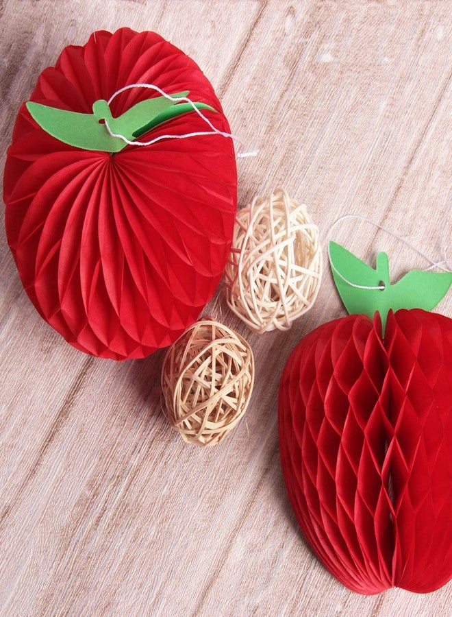 Hapy Shop 12 Pieces Honeycomb Tissue Paper Apple Red Honeycomb Hanging Apple Fruit Decoration for Baby Shower Party,School Garden Room Party Decorations, Red (4 Inch) - Image 4