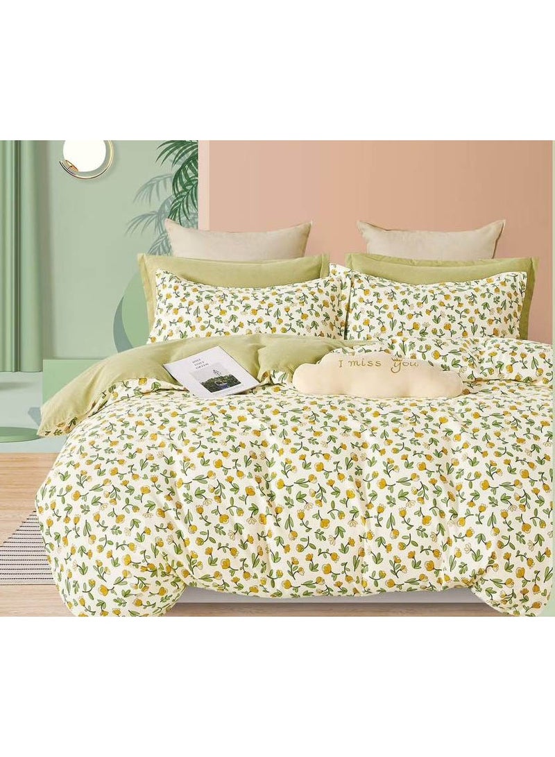 طقم مفروشات قطني مكون من 4 قطع - غطاء لحاف 160×210 سم، شرشف مطاطي 120×200+25 سم، و2 غطاء وسادة - مقاس فردي، ناعم ومسامي