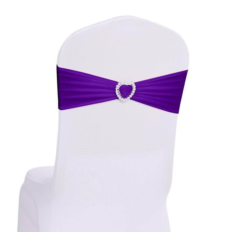 Howhic Pack of 60 Spandex Chair Sashes Bows Stretch Cover Band with Buckle Slider Universal Elastic Chair Ties for Wedding Banquet Party Event Decoration (Purple) - Image 1