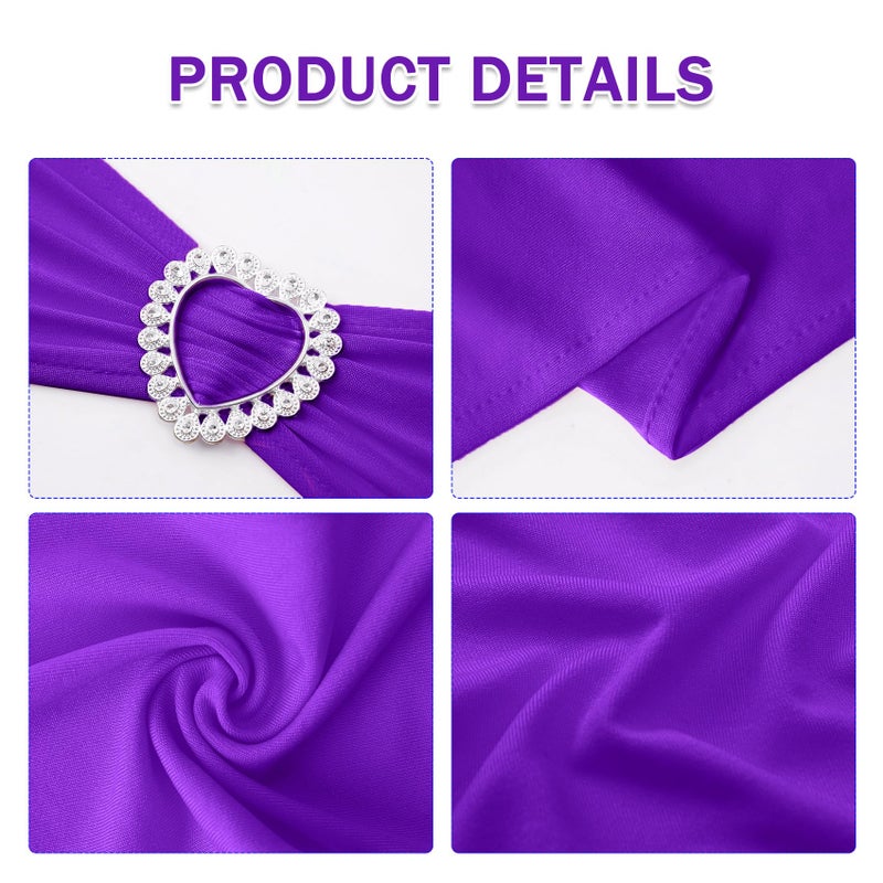 Howhic Pack of 60 Spandex Chair Sashes Bows Stretch Cover Band with Buckle Slider Universal Elastic Chair Ties for Wedding Banquet Party Event Decoration (Purple) - Image 4