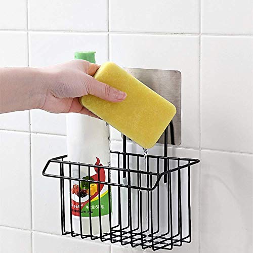 ZURATO Sink Caddy Organizer, Metal Iron Sink Rack with Sponge Holder, Drain Basket & Soap Dish for Kitchen Counter, Dish Washing Liquid Stand – Black - Image 1