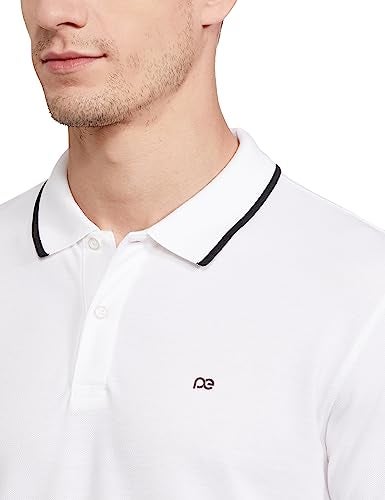 Peter England Men's Snug Fit Solid Polo T-Shirt with Coloured Collar Tipping| Cotton Rich| Premium Pique Weave White, Small - Image 3