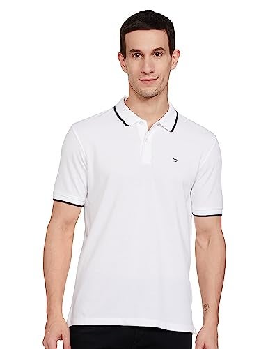 Peter England Men's Snug Fit Solid Polo T-Shirt with Coloured Collar Tipping| Cotton Rich| Premium Pique Weave White, Small - Image 1