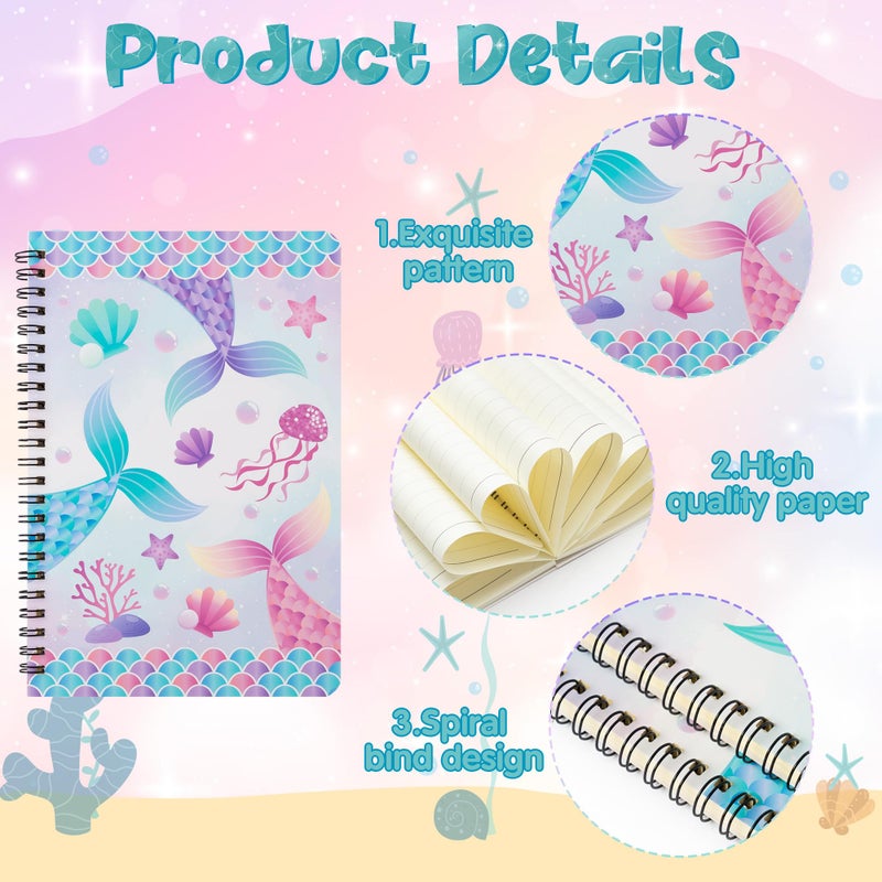 B1ykin A5 Spiral Notebooks - 2Pcs 50 sheets 100 Pages Cute Wire Bound Travel Journal Spiral Notebook, Writing Notepads Memo Diary Notes Study School Work for Kids School Classroom Office (Mermaid) - Image 3