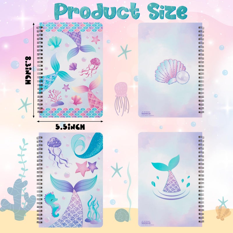 B1ykin A5 Spiral Notebooks - 2Pcs 50 sheets 100 Pages Cute Wire Bound Travel Journal Spiral Notebook, Writing Notepads Memo Diary Notes Study School Work for Kids School Classroom Office (Mermaid) - Image 2