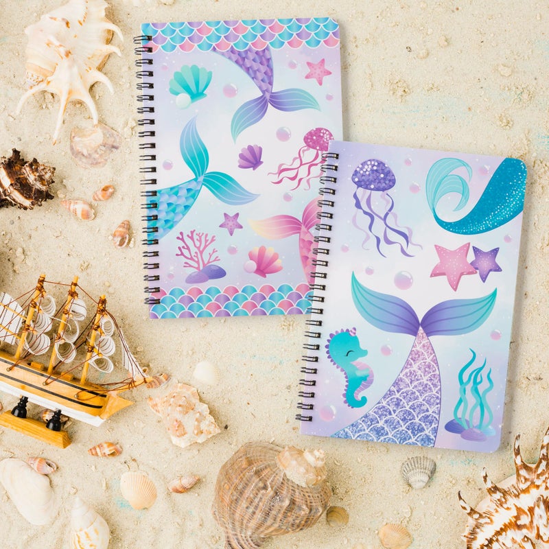 B1ykin A5 Spiral Notebooks - 2Pcs 50 sheets 100 Pages Cute Wire Bound Travel Journal Spiral Notebook, Writing Notepads Memo Diary Notes Study School Work for Kids School Classroom Office (Mermaid) - Image 4