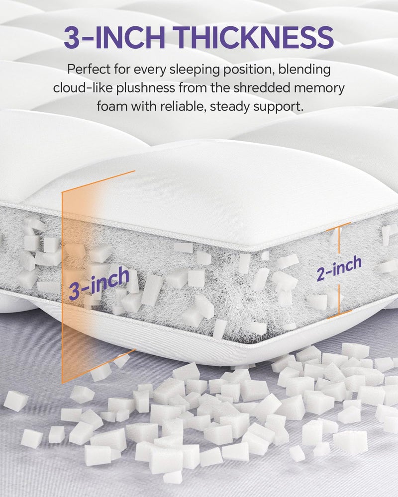 ChiXpace Dual Layer 5 Inch Memory Foam Mattress Topper Queen - 3 Inch Pillow Top Mattress Pad and 2 Inch Gel Memory Foam, 7-Zone Egg Crate Mattress Topper - Image 2