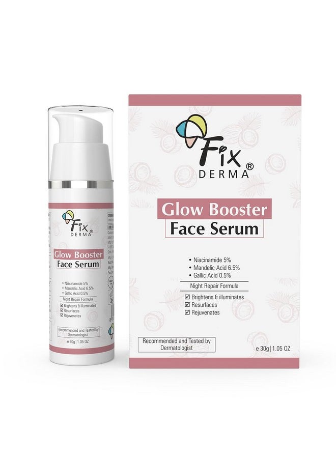 FIXDERMA 5% Niacinamide Serum Glow Booster Face Serum With 6.5% Mandelic Acid & 0.5% Gallic Acid | Skin Brightening Serum | Face Serum For Men & Women - 30G  - Image 1