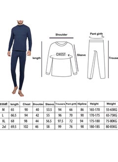 Yakiter Men's Cotton Thermal Underwear Set Shirt Pants Long Johns (Dark Blue)  - Image 4