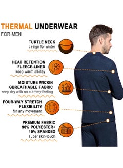 Yakiter Men's Cotton Thermal Underwear Set Shirt Pants Long Johns (Dark Blue)  - Image 5