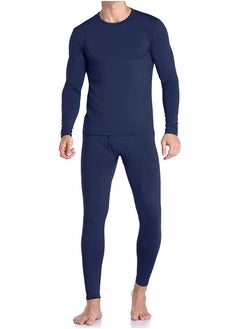 Yakiter Men's Cotton Thermal Underwear Set Shirt Pants Long Johns (Dark Blue)  - Image 1