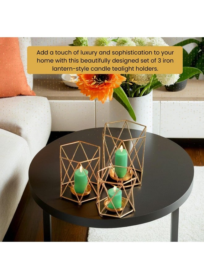 Heyearth Tealight Candle Holder, (Pack of 3),Tealight Holder, Diwali Decoration, Christmas Candle Holder - Gold - Image 4