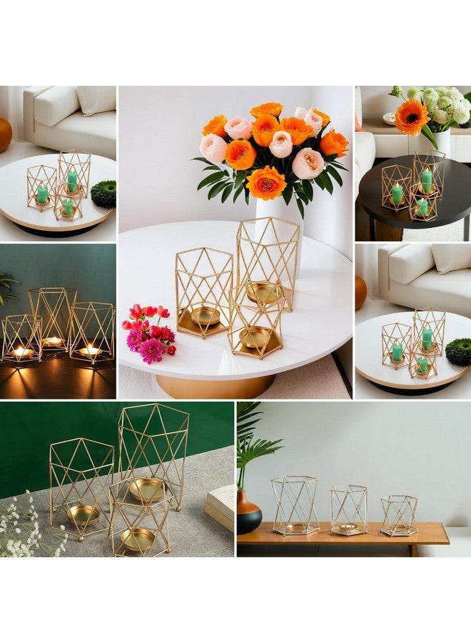 Heyearth Tealight Candle Holder, (Pack of 3),Tealight Holder, Diwali Decoration, Christmas Candle Holder - Gold - Image 3