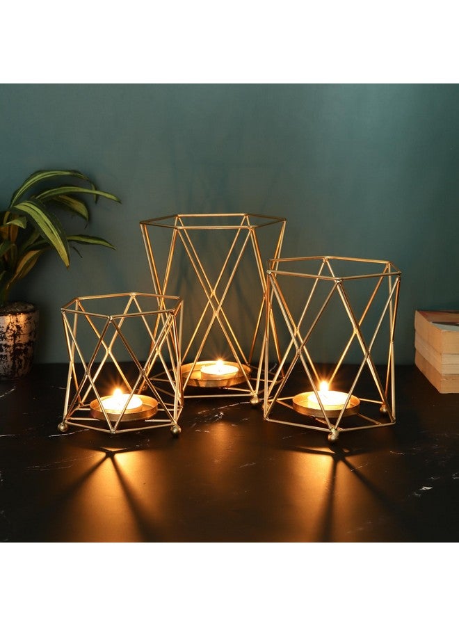 Heyearth Tealight Candle Holder, (Pack of 3),Tealight Holder, Diwali Decoration, Christmas Candle Holder - Gold - Image 1