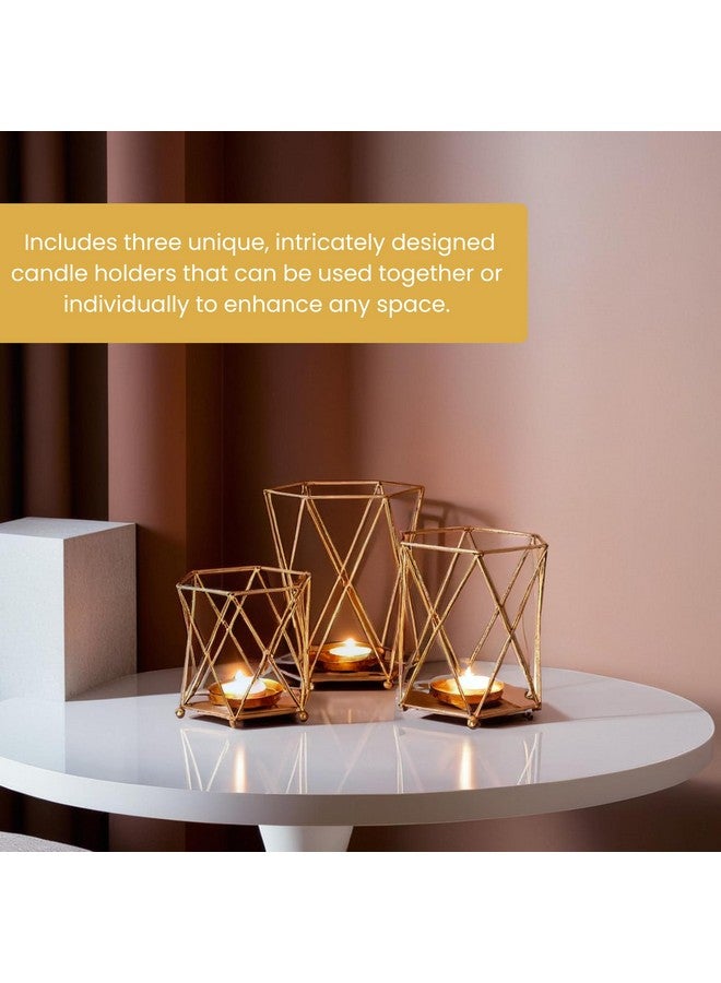Heyearth Tealight Candle Holder, (Pack of 3),Tealight Holder, Diwali Decoration, Christmas Candle Holder - Gold - Image 5