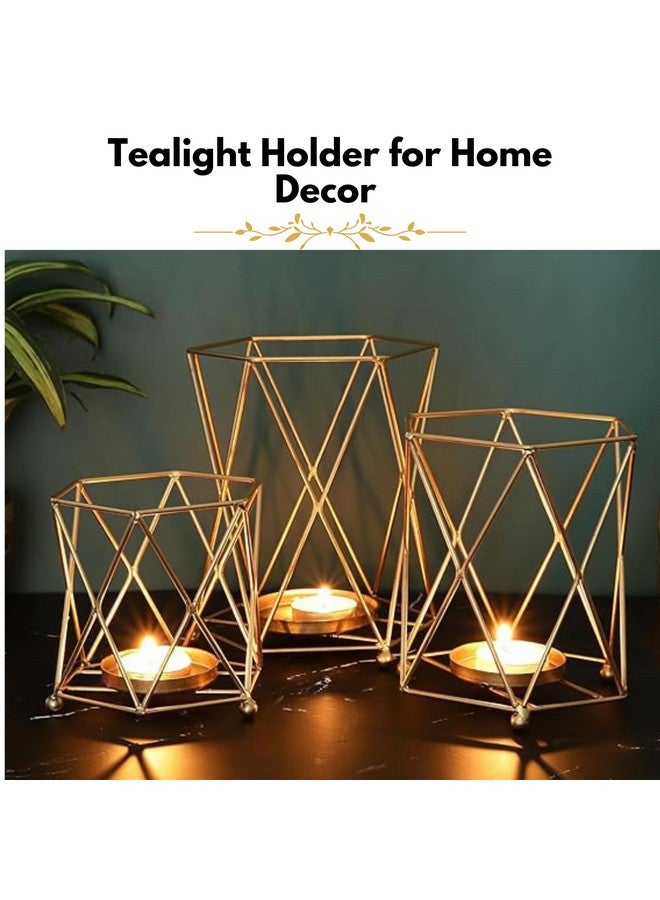 Heyearth Tealight Candle Holder, (Pack of 3),Tealight Holder, Diwali Decoration, Christmas Candle Holder - Gold - Image 2