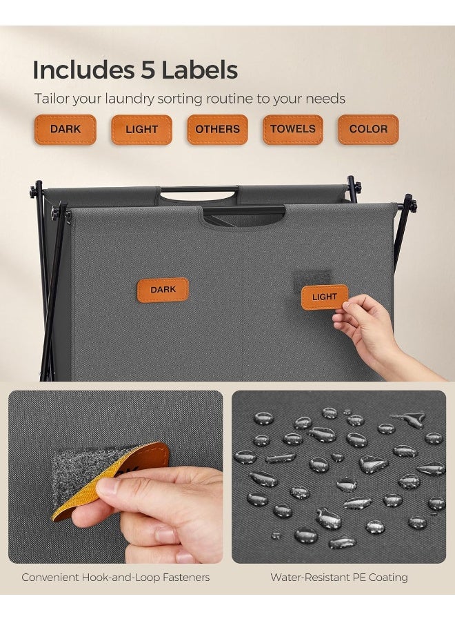 SONGMICS Laundry Hamper, Laundry Basket, 30.4 Gal. Laundry Sorter 2 Sections, Collapsible X-Frame, Clothes Organizer with Customizable Labels, Laundry Room, Bedroom, Bathroom, Slate Gray - Image 5