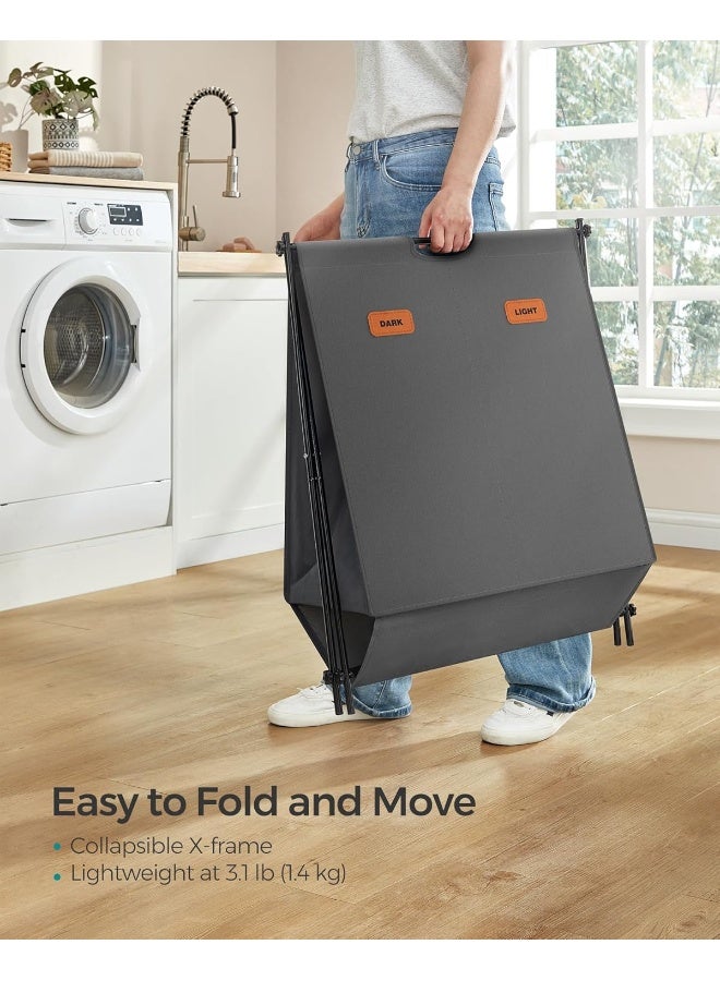 SONGMICS Laundry Hamper, Laundry Basket, 30.4 Gal. Laundry Sorter 2 Sections, Collapsible X-Frame, Clothes Organizer with Customizable Labels, Laundry Room, Bedroom, Bathroom, Slate Gray - Image 4