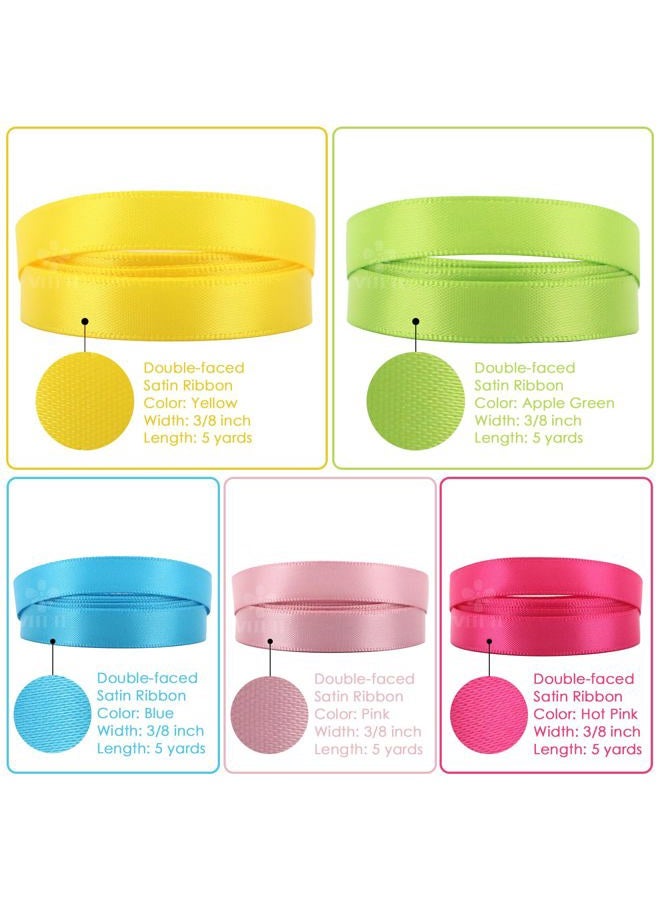 Meedee Rainbow Ribbon Solid Color Assortment 10 Colors Double Face Satin Ribbon for Gift Wrapping Happy Birthday Party Decorations, 3/8" X 5 Yard Each Total 50 Yds Per Package - Image 3